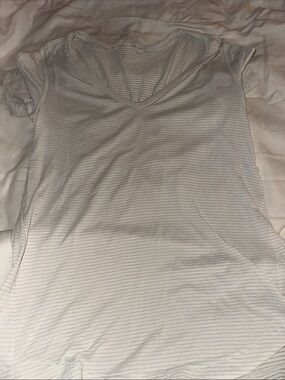 lululemon athletica Thin-Striped V-Neck Short Sleeve Top - White